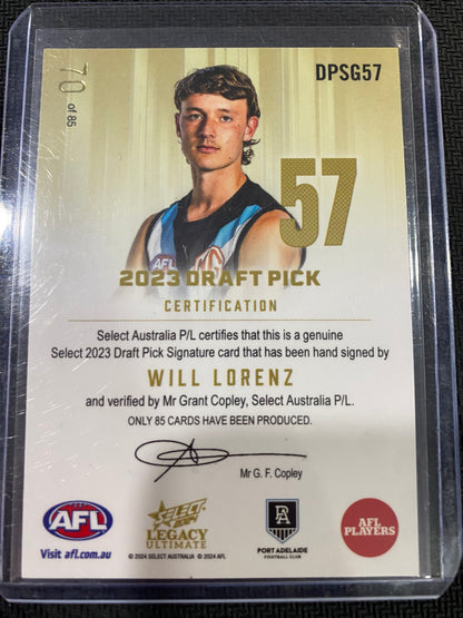 2024 AFL Select Legacy Ultimate - Will Lorenz - Draft Pick Signature Gold 70/85