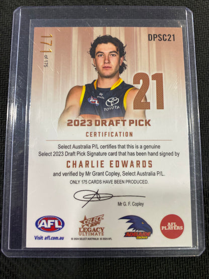 2024 AFL Select Legacy Ultimate - Charlie Edwards - Draft Pick Signature Copper 171/175
