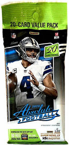 NFL Panini 2020 Absolute Football Trading Card VALUE pack (20 CARDS)