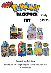 Pokemon Backpack Set(Backpack, Lunch box & Pencil Case)- Available for shipping from 1st Sept