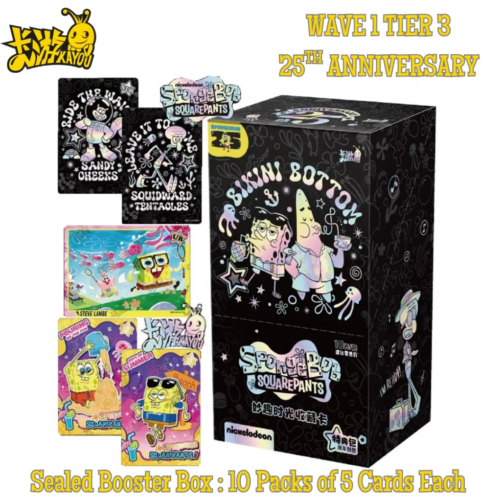 Kayou Spongebob 25th Anniversary Wave 1 Tier 3 Sealed Booster Box Bikini Bottom Squarepants (10 Packs of 5 Cards each ) Limited Edition
