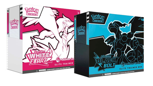 Pokémon TCG: Scarlet & Violet—Black Bolt & White Flare Elite Trainer Box Set Pair Factory Sealed