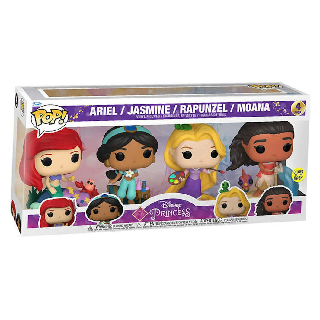 Disney Princess - Ariel, Jasmine, Rapunzel & Moana Glow in the Dark Pop! Vinyl Figure 4-Pack