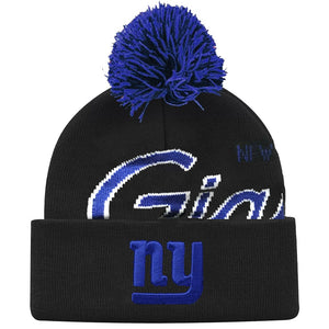 MITCHELL & NESS NFL NEW YORK GIANTS SCRIPT BURST POM KNIT BEANIE - BLACK