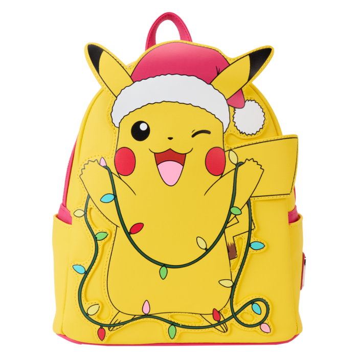 Pokemon - Santa Pikachu Christmas Lights Light Up 10" Faux Leather Mini Backpack