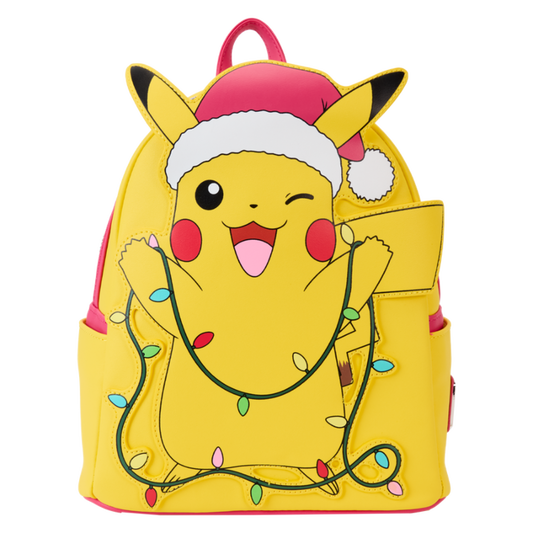 Pokemon - Santa Pikachu Christmas Lights Light Up 10" Faux Leather Mini Backpack