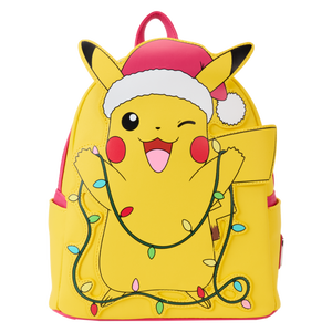 Pokemon - Santa Pikachu Christmas Lights Light Up 10" Faux Leather Mini Backpack
