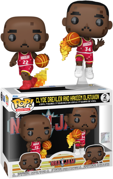 NBA Basketball: Jam - Clyde Drexler & Hakeem Olajuwon 8-Bit Pop! Vinyl 2-Pack