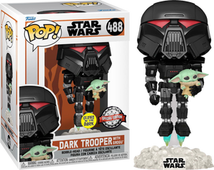Star Wars: The Mandalorian - Dark Trooper with Grogu GLOW #488 Funko Pop Vinyl