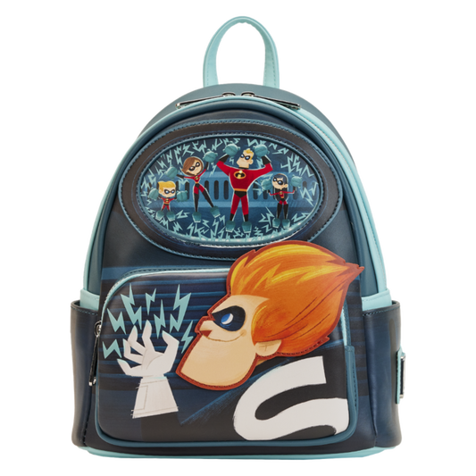 LOUNGEFLY - The Incredibles - Syndrome Glow in the Dark 10” Faux Leather Mini Backpack
