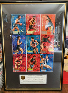 1995 Bewick Enterprises Football Quarters Series 1 & 2 uncut signature sheets Framed