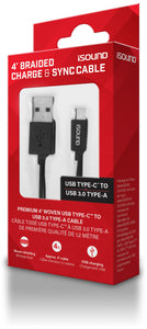 iSound USB-A to USB-C Braided Charge & Sync 4ft Cable - Black