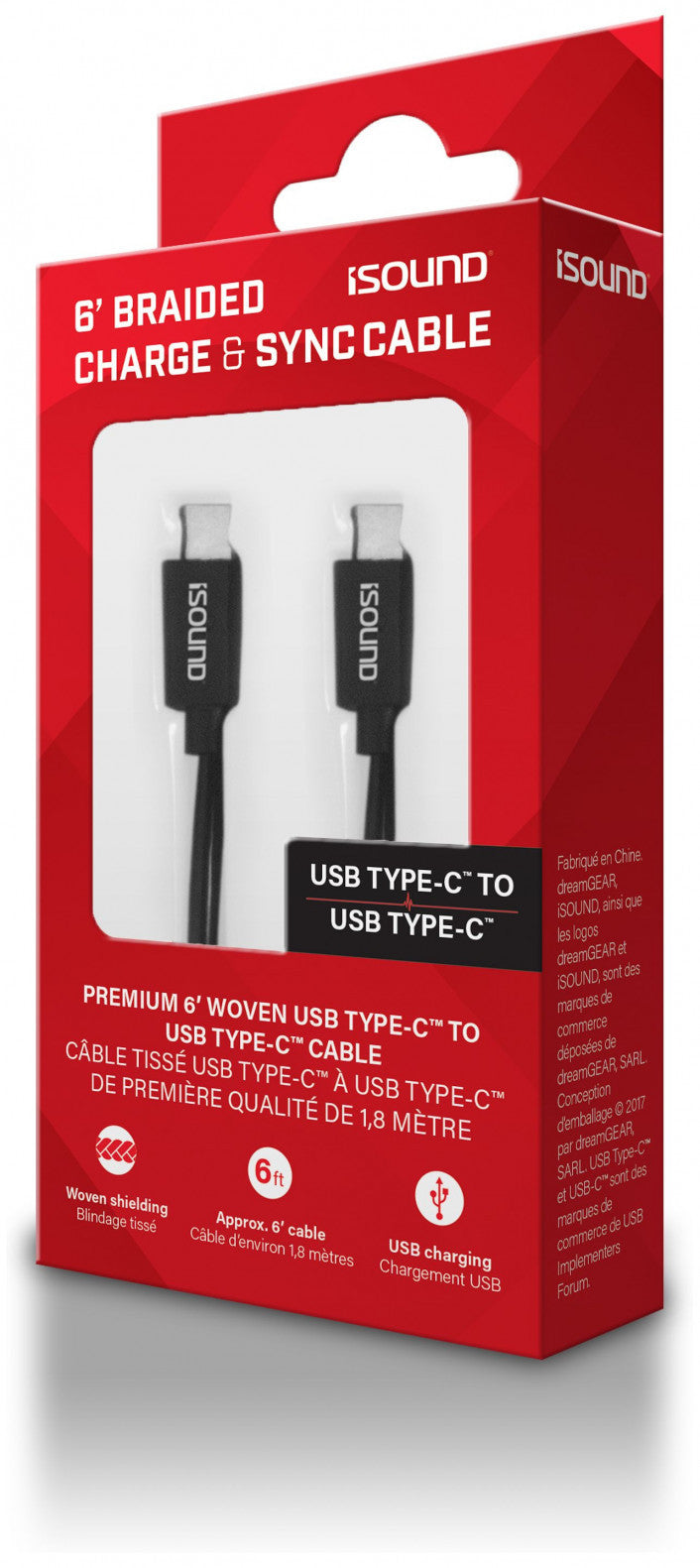 iSound USB-C to USB-C Braided Charge & Sync 6ft Cable - Black